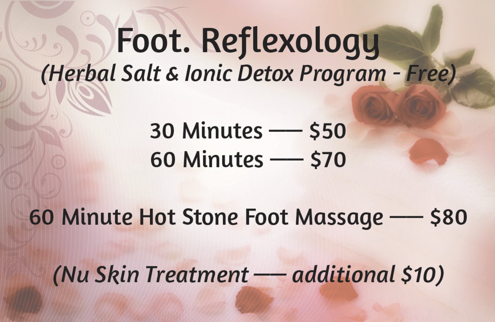 Foot reflexology pricing at Pace Massage